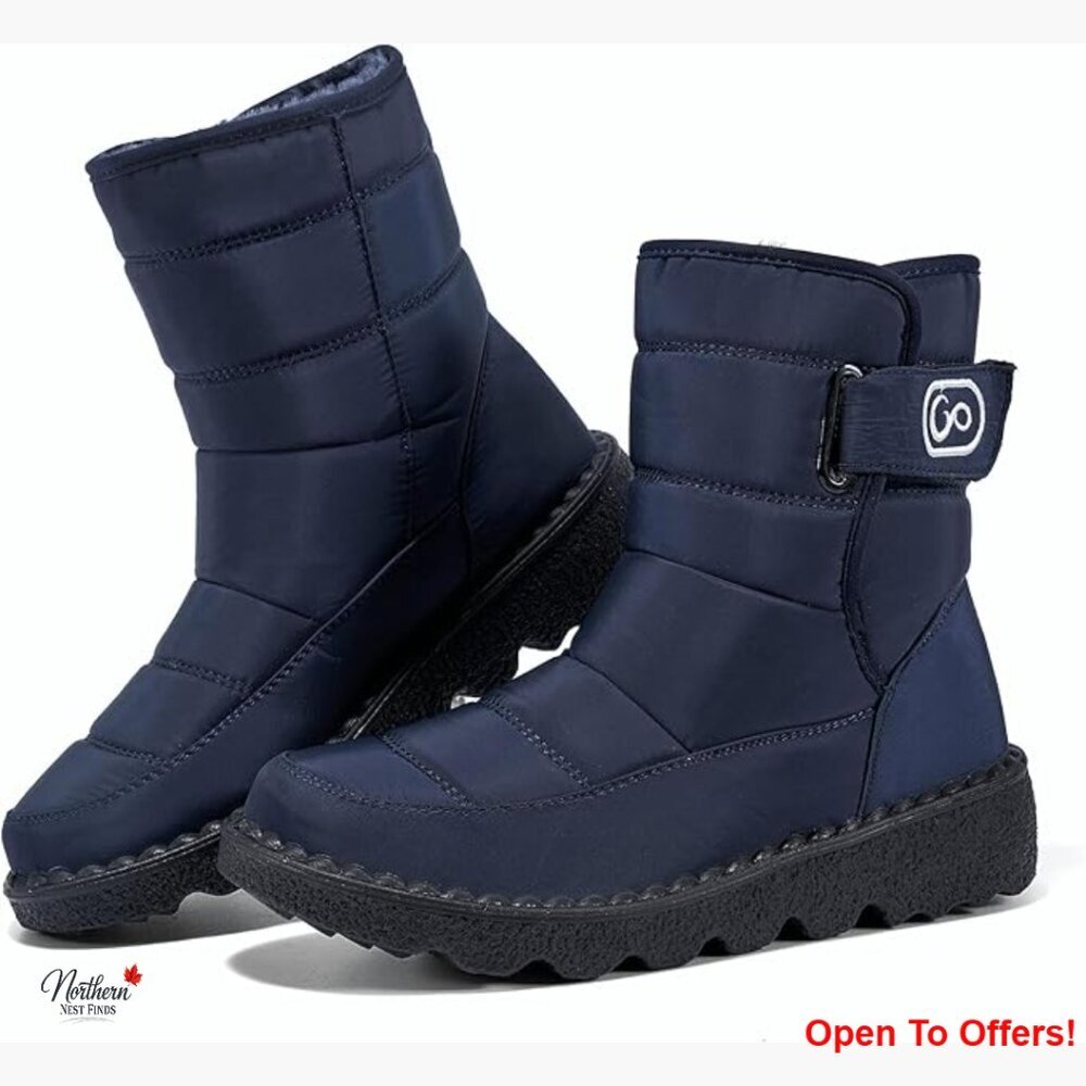Waterproof Snow Boots with Faux Fur Lining Non-Slip Rubber Sole